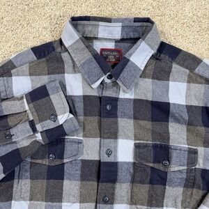 Untuckit Flannel Shirt L Blue Slim Fit Buffalo Plaid Button Front Casual Cotton